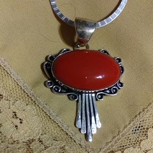 XL-OVAL CORAL CABOCHON. STERLING SILVER, 18-22 STERLING CH. U CHOOSE CH. LENGTH.